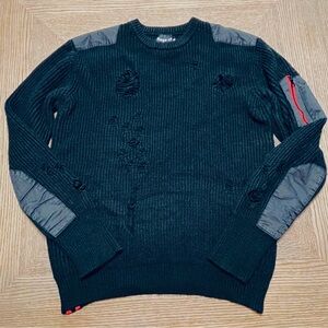 Rage Of A Rebellion Black Shredded Sweater Zip Side Edgy Grungy Destroyed 2XL‎